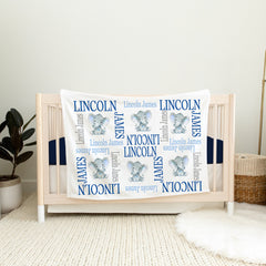 Elephant Baby Blanket Navy Blue Gray Personalized Elephant Baby Boy Blanket Monogram Name Custom Blanket Baby Shower Gift Photo Prop B533