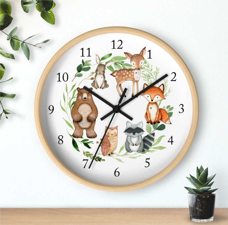 Woodland Animals Wall Clock, Watercolor  Nursery Wall Clock, Girl Bedroom Decor, Woodland Forest Animals Nursery Decor