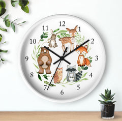 Woodland Animals Wall Clock, Watercolor  Nursery Wall Clock, Girl Bedroom Decor, Woodland Forest Animals Nursery Decor