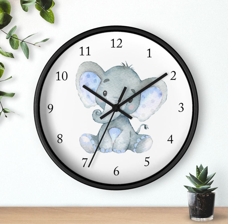 Elephant Wall Clock, Kids Wall Clock, Watercolor  Nursery Wall Clock, Girl Boy Bedroom Decor, Jungle Animals Nursery Decor