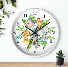 Safari Animals  Wall Clock, Watercolor  Nursery Wall Clock, Girl Boy Bedroom Decor, Zoo Animals Nursery Elephant Monkey Giraffe Zebra  Lion