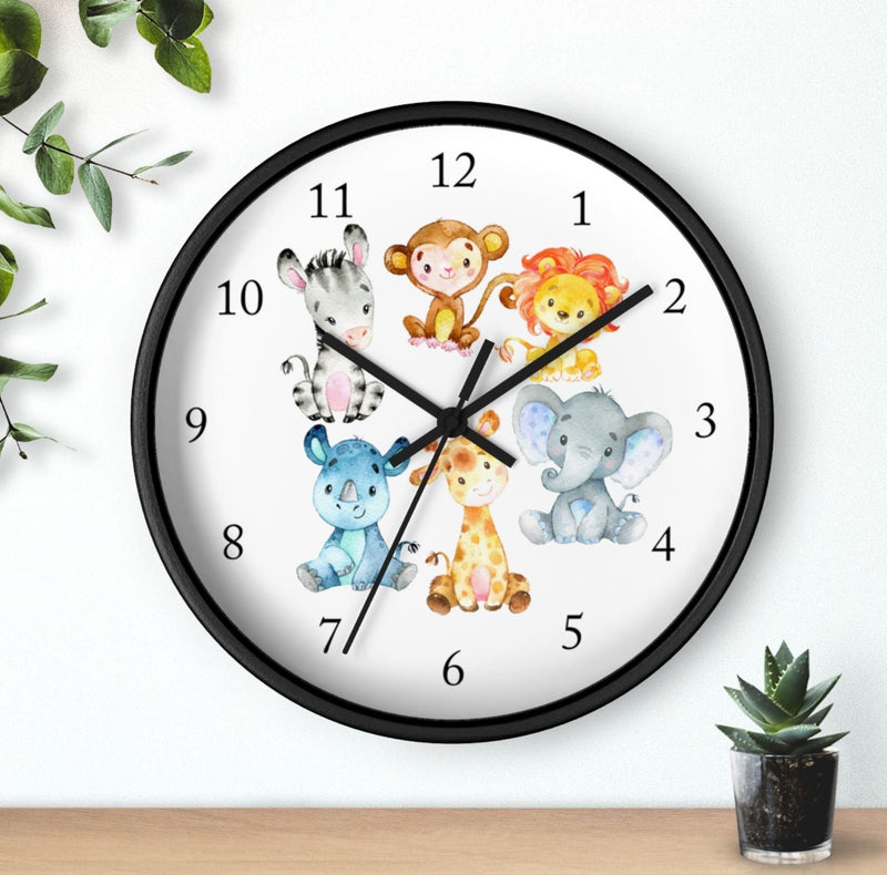 Safari Animals  Wall Clock, Watercolor  Nursery Wall Clock, Girl Boy Bedroom Decor, Zoo Animals Nursery Elephant Monkey Giraffe Zebra Lion