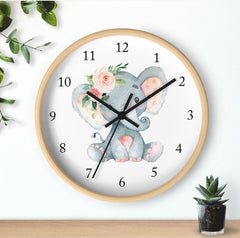 Elephant Wall Clock, Blush Pink Floral Watercolor  Nursery Wall Clock, Girl Boy Bedroom Decor, Jungle Animals Nursery Decor T111