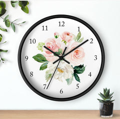 Floral Wall Clock, Blush Pink Coral Watercolor Flowers Nursery Wall Clock, Baby Girl Bedroom Decor T112