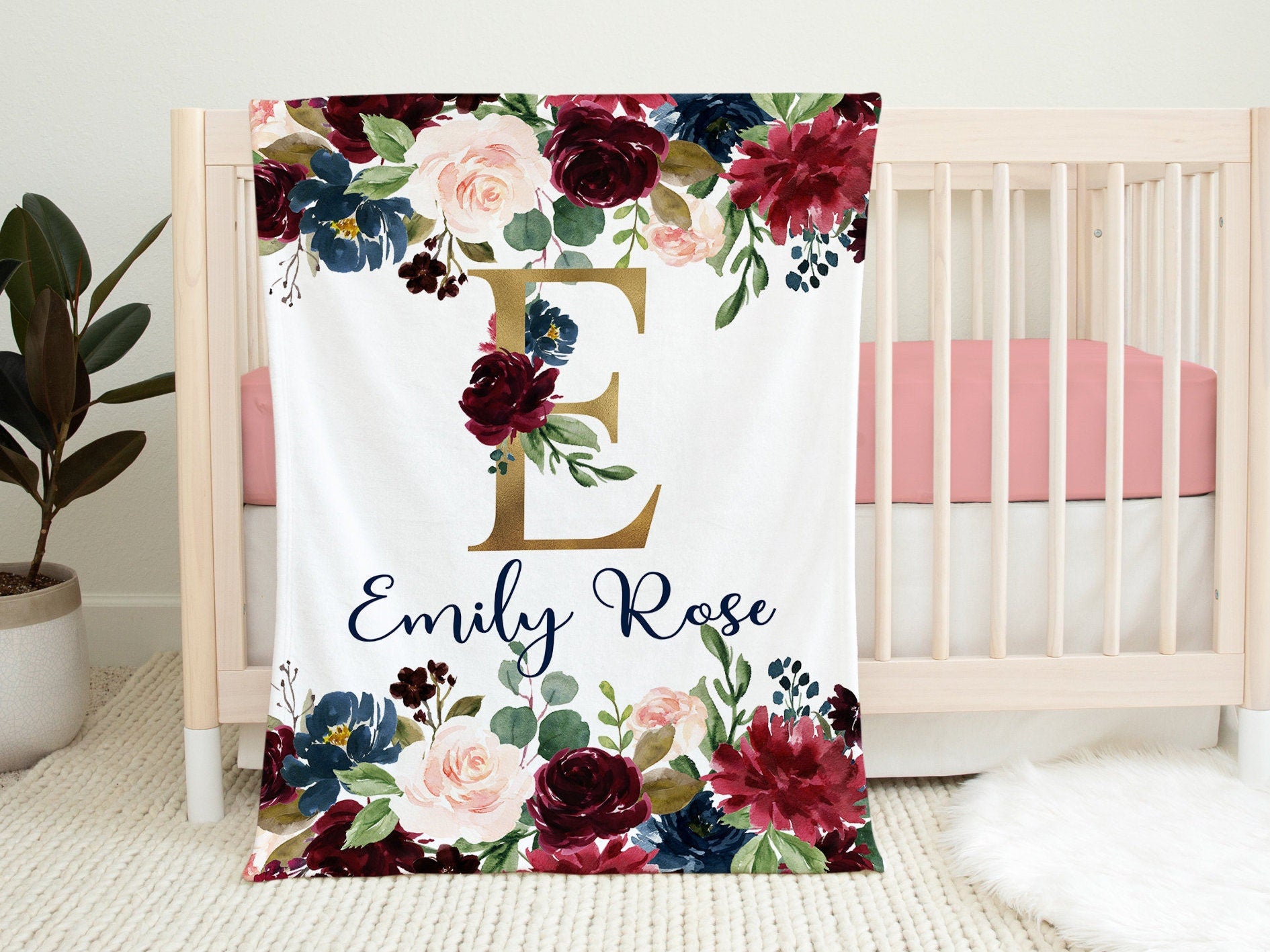 Pink and navy cheap baby bedding