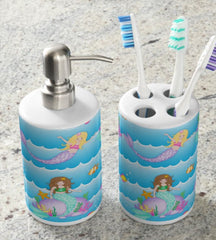 Mermaids Sea Animals Shower Curtain, Ocean Under The Sea Girl Kids Baby  Bath Mat Bathroom Decor Tooth Brush Holder Soap Dispenser Towel