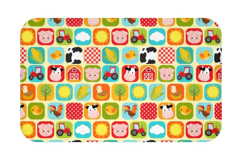 Farm Animals Shower Curtain, Kids Bathroom Decor Tooth Brush Holder Soap Dispenser Towle Bath Mat Cows Barn Horse Sheep Tractor Pig S190