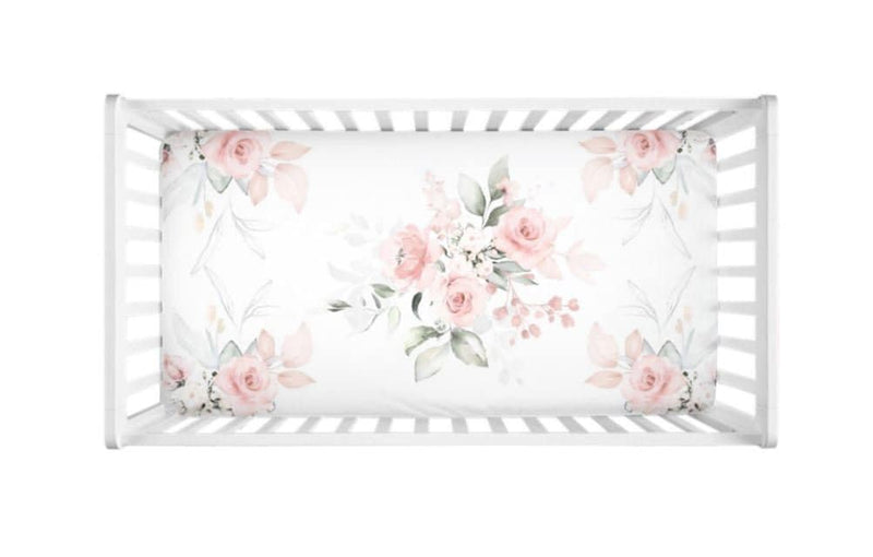 Blush Pink Floral Crib Sheet Watercolor  Blush Pink Flowers Newborn Baby Girl Flowers Shower Gift Nursery  C148