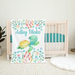 Turtle Baby Blanket Personalized Turtles Sea Animals Baby Boy Girl Neutral Name Blanket Baby Shower Gift Crib Bedding Newborn Gift B1250