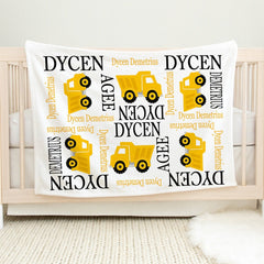 Construction Name blanket Baby Boy Dump Truck Personalized blanket Baby Shower Gift Yellow Black Gray Nursery Bedding B641 Sweet Blooms Design Co