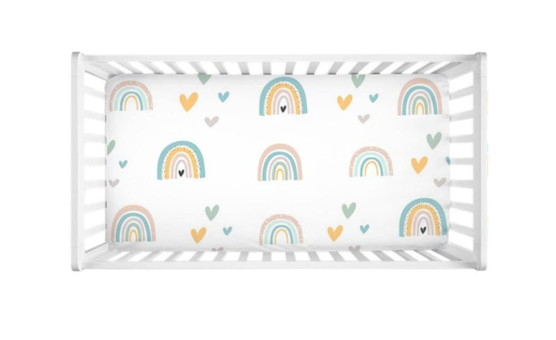 Rainbows Crib Sheet, Gender Neutral Boy Girl Boho Rainbows  Newborn Baby Shower Gift Nursery  C153