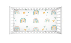 Rainbows Crib Sheet, Gender Neutral Boy Girl Boho Rainbows  Newborn Baby Shower Gift Nursery  C153