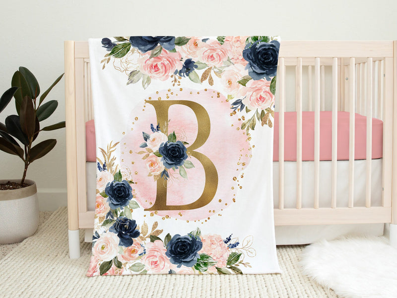 Navy and clearance coral crib bedding