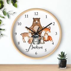 Woodland Animals Wall Clock, Animals Name Nursery Wall Clock, Girl Boy  Bedroom Decor, Woodland Forest Animals Nursery Wall Decor 121