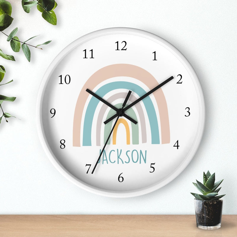 Rainbow Wall Clock, Pastel Rainbows Nursery Wall Clock, Girl Boy Neutral Bedroom Decor,  Nursery Wall Decorations 123