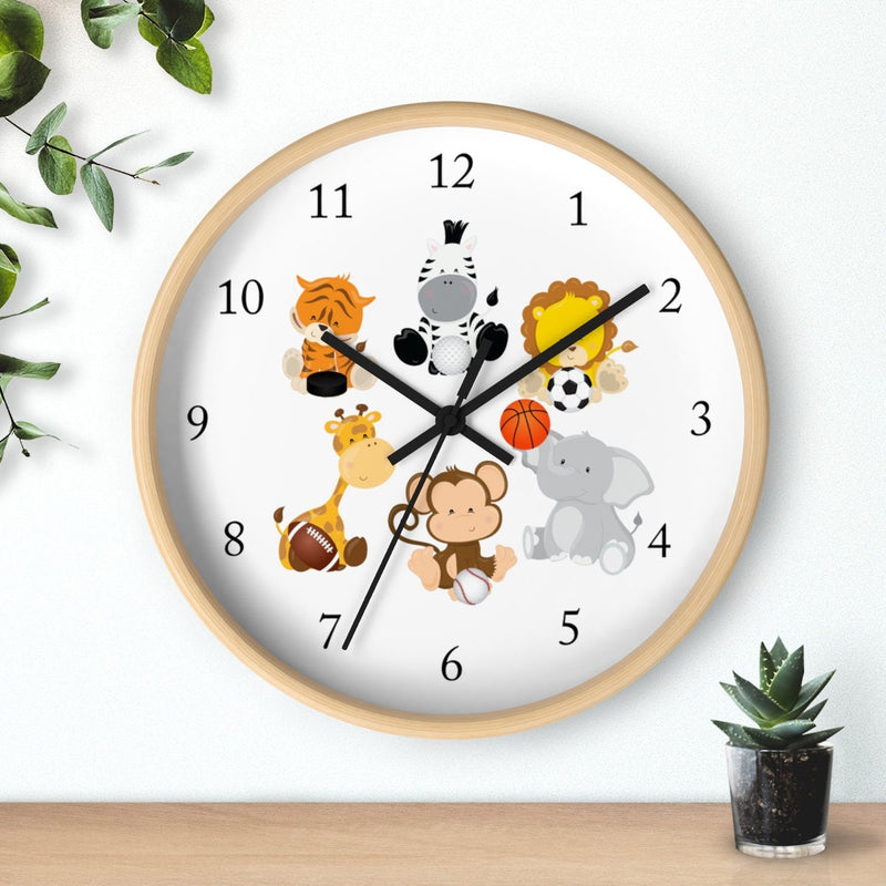 Safari Animals Sports Wall Clock, Nursery Wall Clock, Girl Boy Bedroom Decor, Zoo Animals Nursery Elephant Monkey Giraffe Zebra  Lion Tiger