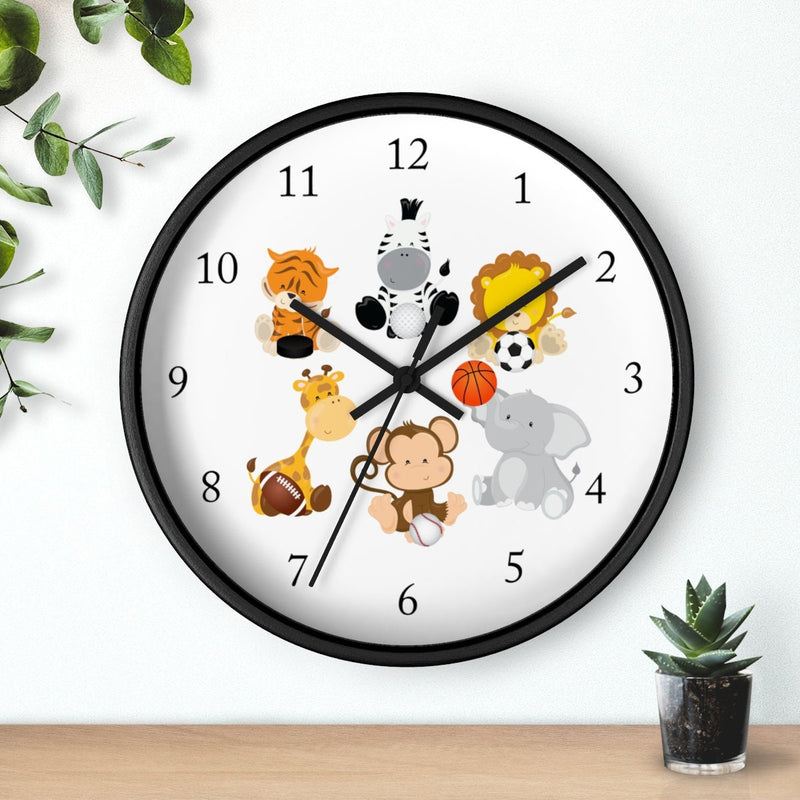 Safari Animals Sports Wall Clock, Nursery Wall Clock, Girl Boy Bedroom Decor, Zoo Animals Nursery Elephant Monkey Giraffe Zebra  Lion Tiger