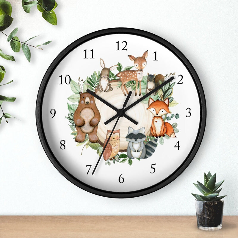 Woodland Animals Wall Clock, Watercolor  Nursery Wall Clock, Baby Boy Girl Bedroom Decor, Woodland Forest Animals Nursery Decor T127