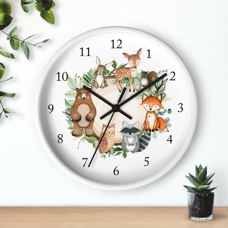 Woodland Animals Wall Clock, Watercolor  Nursery Wall Clock, Baby Boy Girl Bedroom Decor, Woodland Forest Animals Nursery Decor T127