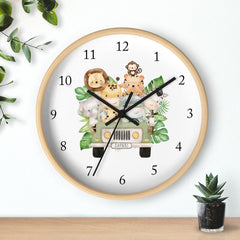 Safari Animals  Nursery Wall Clock, Jungle Animals Truck Girl Boy Bedroom Decor, Zoo Animals  Elephant Monkey Giraffe Zebra Lion Hippo T128