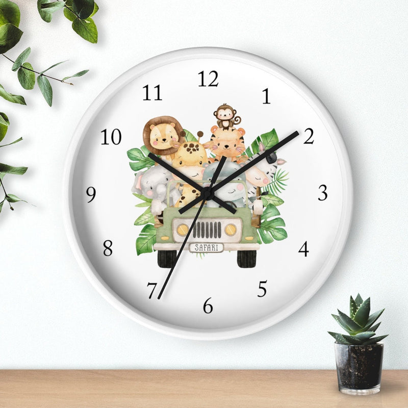 Safari Animals  Nursery Wall Clock, Jungle Animals Truck Girl Boy Bedroom Decor, Zoo Animals  Elephant Monkey Giraffe Zebra Lion Hippo T128