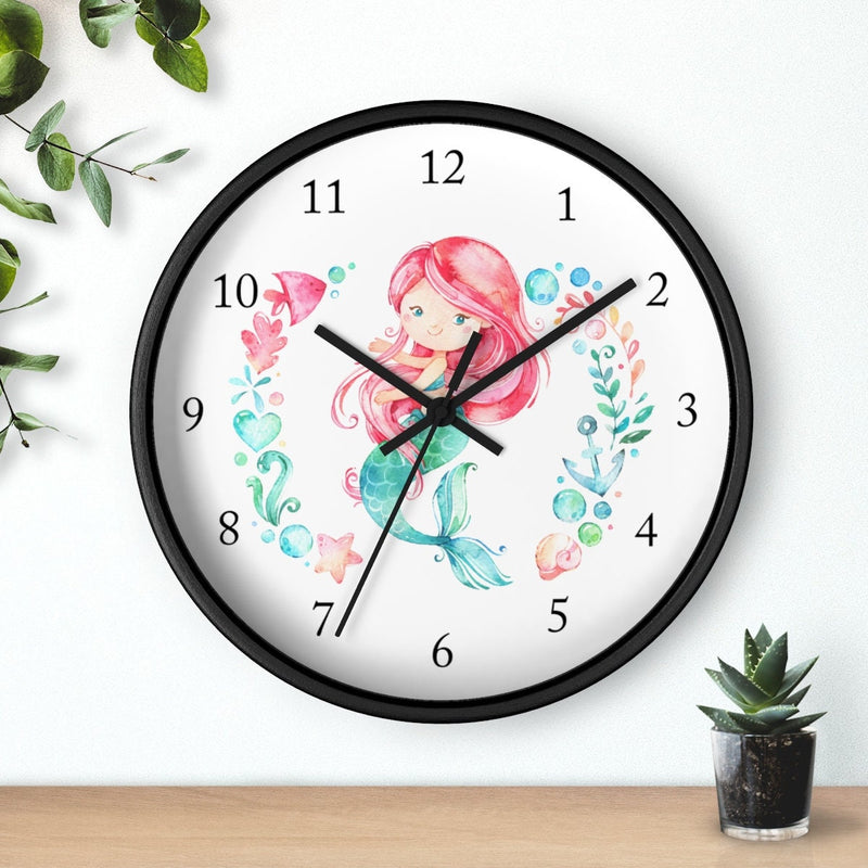 Mermaid Wall Clock,  Watercolor Mermaid Nursery Wall Clock, Baby Girl Bedroom Wall Decor T129