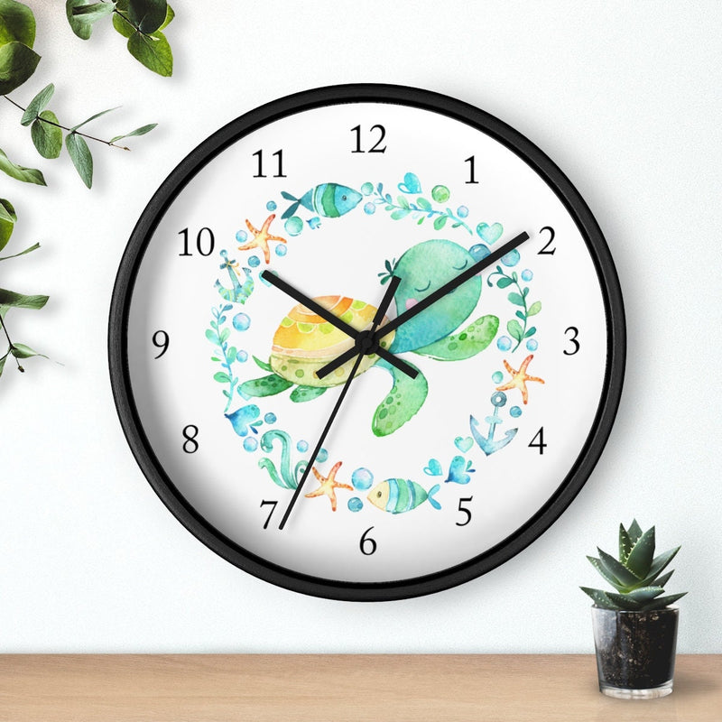 Turtle Nursery Wall Clock,  Watercolor Sea Animals Nursery Wall Clock, Baby Girl  Boy Bedroom Wall Decor T130