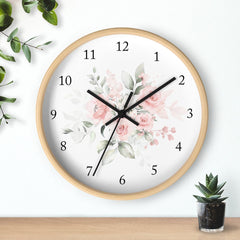 Floral Wall Clock, Blush Pink Watercolor Flowers Nursery Wall Clock, Baby Girl Bedroom Wall Decor T120