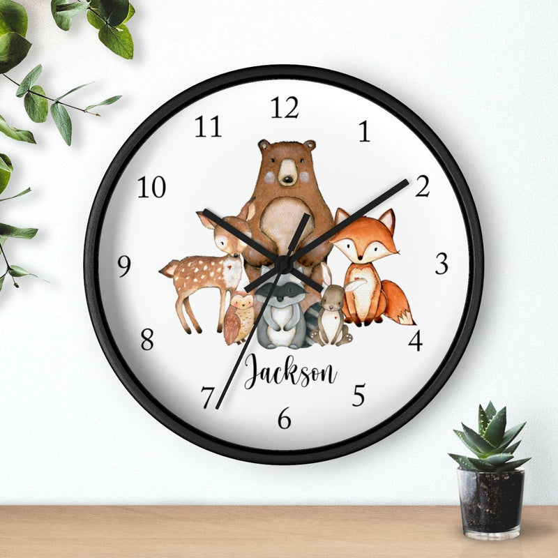 Woodland Animals Wall Clock, Animals Name Nursery Wall Clock, Girl Boy  Bedroom Decor, Woodland Forest Animals Nursery Wall Decor 121