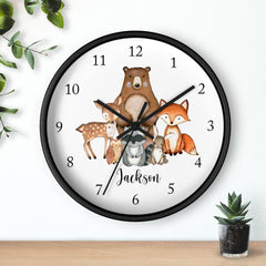 Woodland Animals Wall Clock, Animals Name Nursery Wall Clock, Girl Boy  Bedroom Decor, Woodland Forest Animals Nursery Wall Decor 121