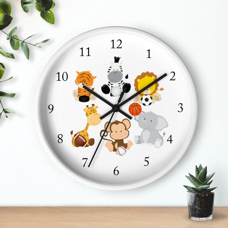 Safari Animals Sports Wall Clock, Nursery Wall Clock, Girl Boy Bedroom Decor, Zoo Animals Nursery Elephant Monkey Giraffe Zebra  Lion Tiger