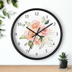 Floral Wall Clock, Peach Blush Pink Watercolor Flowers Nursery Wall Clock, Baby Girl Bedroom Wall Decor T133