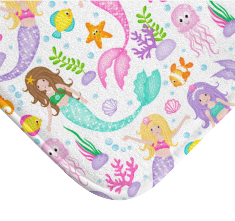 Mermaids Shower Curtain, Sea Animals Ocean Under The Sea Shower Kids Baby Bath Mat Bathroom Decor Tooth Brush Holder Soap Dispenser Towel