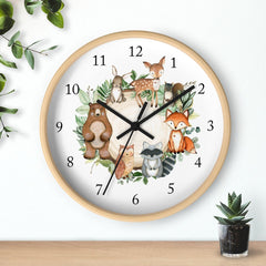 Woodland Animals Wall Clock, Watercolor  Nursery Wall Clock, Baby Boy Girl Bedroom Decor, Woodland Forest Animals Nursery Decor T127