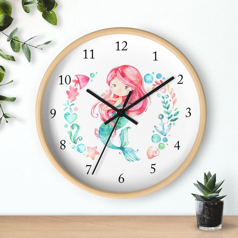 Mermaid Wall Clock,  Watercolor Mermaid Nursery Wall Clock, Baby Girl Bedroom Wall Decor T129