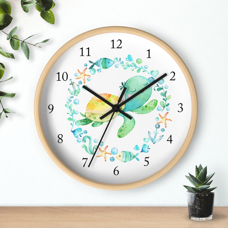 Turtle Nursery Wall Clock,  Watercolor Sea Animals Nursery Wall Clock, Baby Girl  Boy Bedroom Wall Decor T130