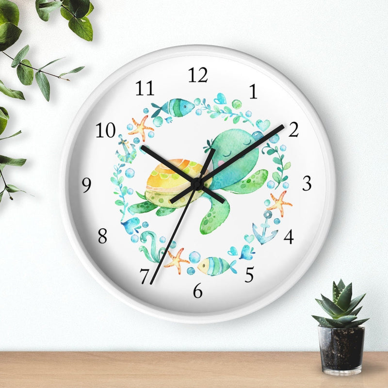 Turtle Nursery Wall Clock,  Watercolor Sea Animals Nursery Wall Clock, Baby Girl  Boy Bedroom Wall Decor T130