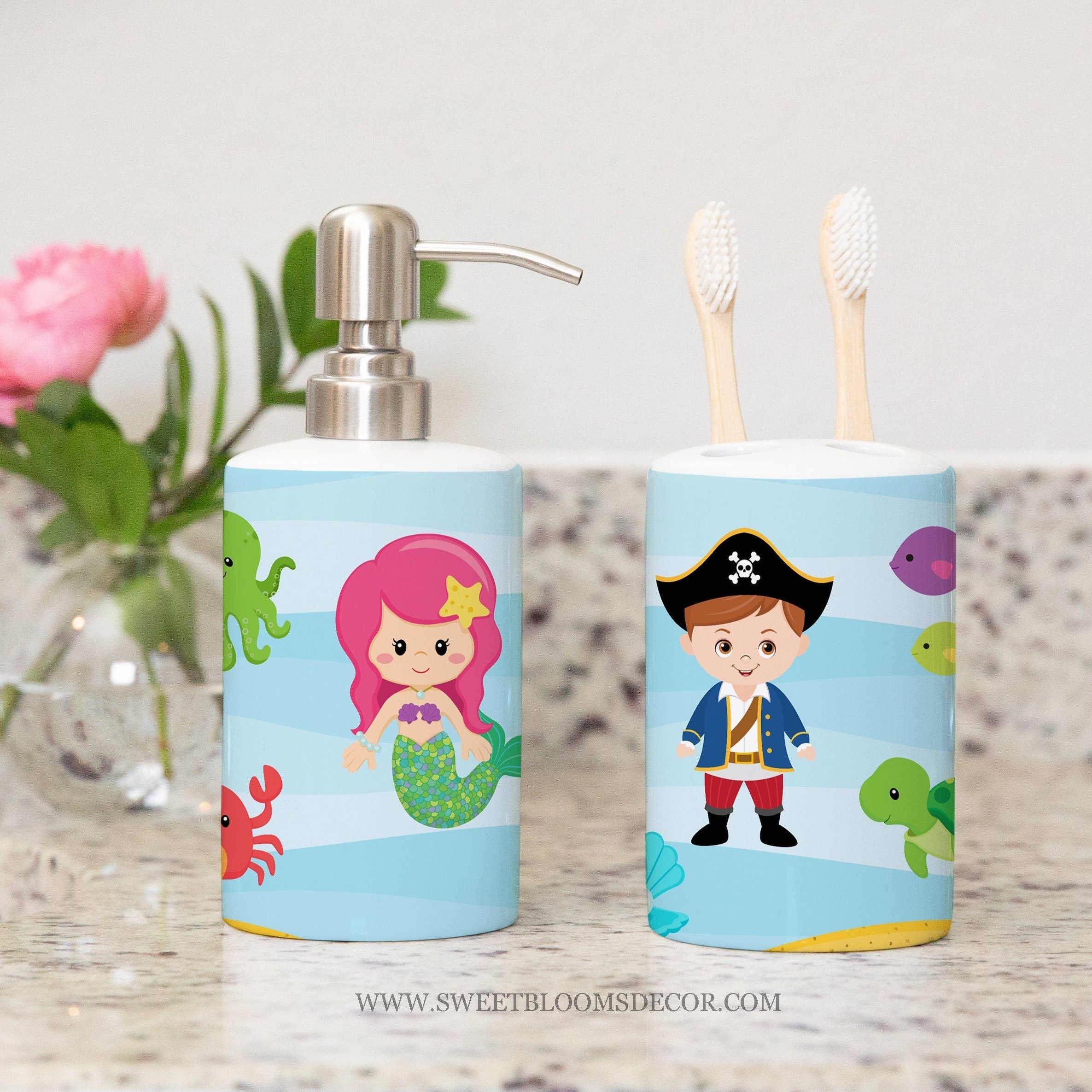 Mermaids Pirates Names Shower Curtain Sea Animals Brother Sister Showe |  Sweet Blooms Design Co