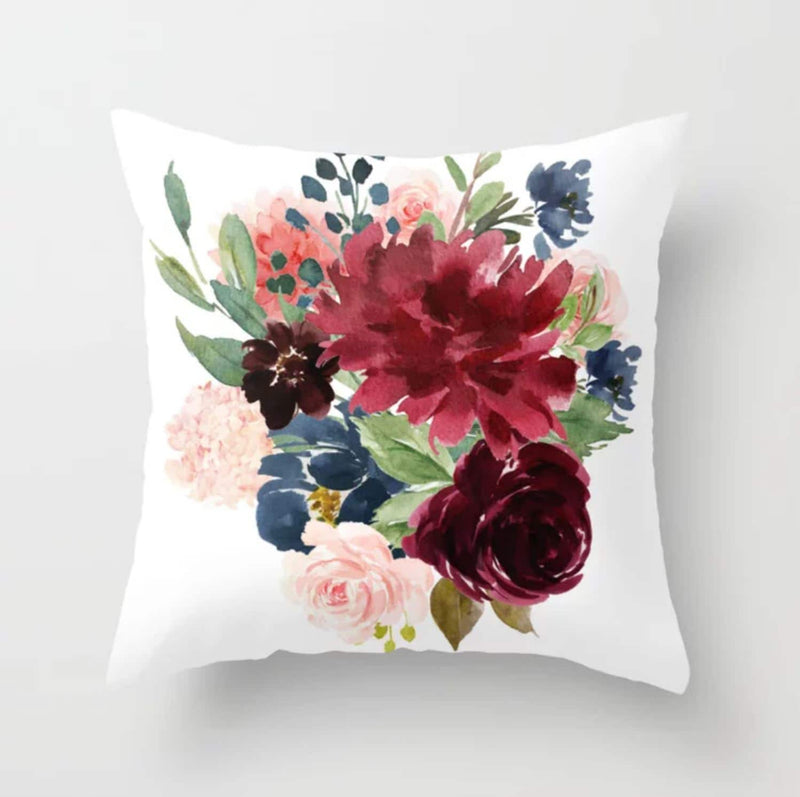 Burgundy Red Blush Pink Navy Floral Throw Pillow, Watercolor Flowers Roses Nursery Pillow Baby Bedroom Room Decor Cushion Crib Bedding  P284