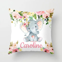 Elephant Floral Girl Nursery Pillow Nursery, Blush Pink Coral Yellow Flowers Baby Shower Gift Newborn Nursery Decor   P305