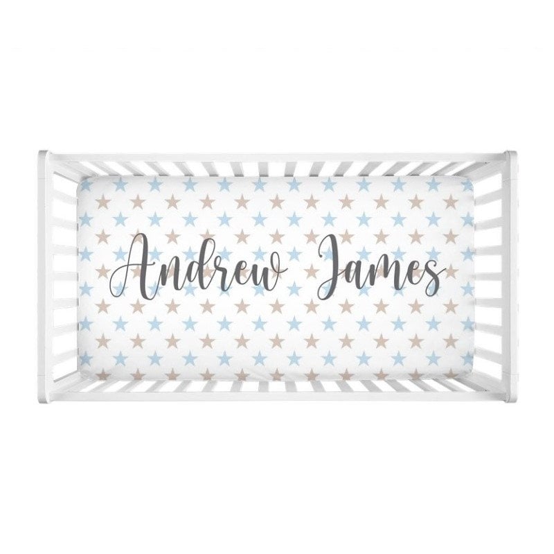 Baby Boy Name Crib Sheet , Personalized Crib Sheet, Stars Custom Name Baby Boy Nursery Bedding Nursery  C163