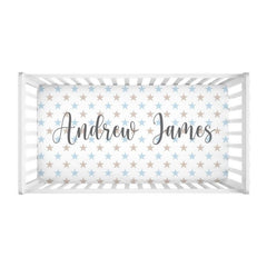 Baby Boy Name Crib Sheet , Personalized Crib Sheet, Stars Custom Name Baby Boy Nursery Bedding Nursery  C163