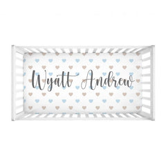 Baby Boy Name Crib Sheet , Personalized Crib Sheet, Hearts Custom Name Baby Boy Nursery Bedding Nursery  C164