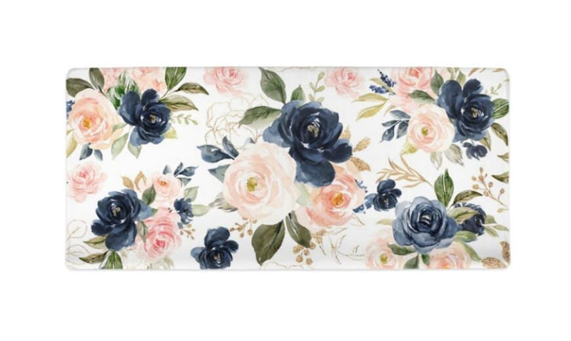 Floral Baby Changing Pad Cover,  Navy Blue  Blush Pink Watercolor Flowers  Baby Shower Gift  C172