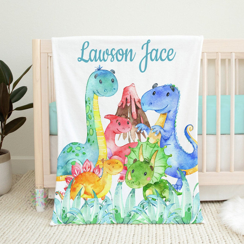 Dinosaur Baby Name Blanket, Personalized Dinosaur Girl Boy Gender Neutral Blanket Baby Shower Gift Blanket B1513 Sweet Blooms Design Co