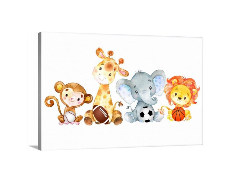 Safari Animals Sports Nursery Wall Art Canvas, Monkey Lion Giraffe Elephant Sports Decor - 20x30 inch CANVAS C999