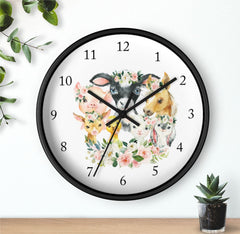 Farm Animals Floral Wall Clock, Blush Pink Watercolor Flowers Nursery Wall Clock, Bedroom Decor, Cow Pig Horse Chicken Goat Bunny T142