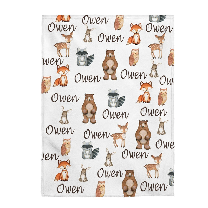 Woodland Baby Blanket Personalized Boy Name Blanket Woodland Animals Baby Shower Gift Nursery rib Bedding Fox Bear Owl Raccoon  B1026