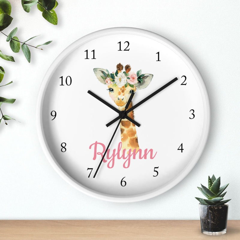 Giraffe  Floral Wall Clock,  Nursery Wall Clock, Personalized Giraffe Girl Bedroom Decor, Safari Zoo Animals Nursery Decor T139