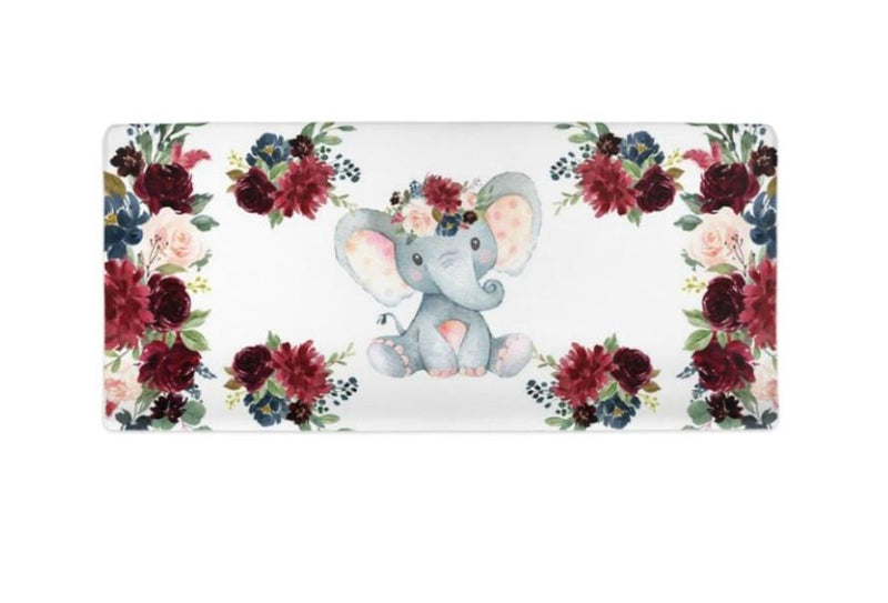 Elephant Floral Changing Pad Cover, Blush Pink Burgundy Red Navy Blue Maroon Watercolor Flowers, Baby Shower Gift C178